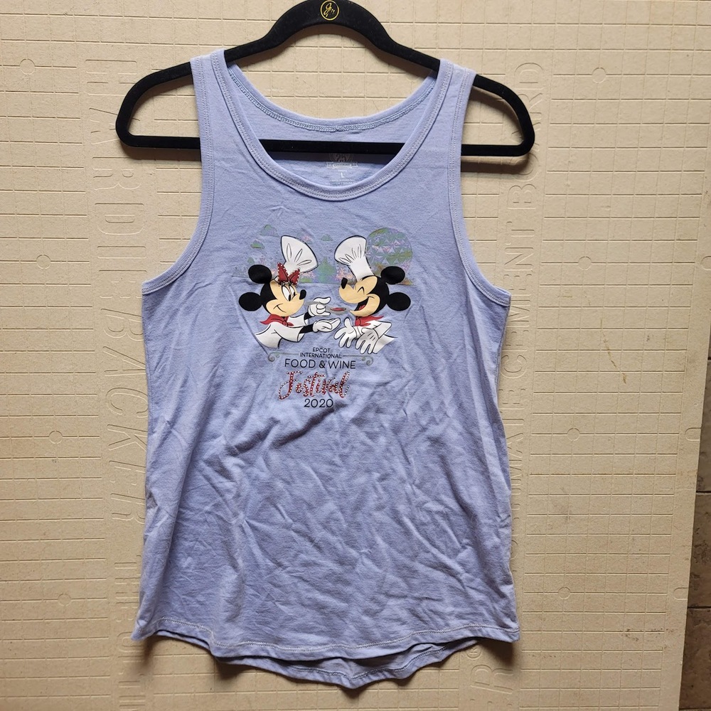 Disney Epcot T-Shirt Large Tank Top Food Wine Festival Blue womens Mickey Minnie